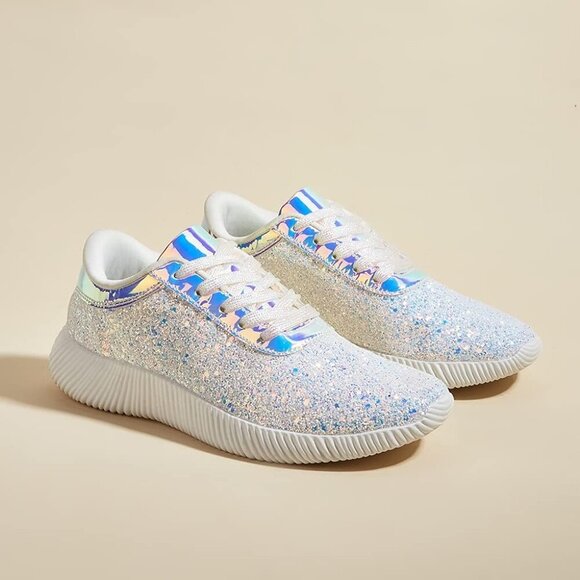 LUCKY STEP Women Glitter Shoes Sparkly Lightweight Metallic Sequins Tennis Shoes - Picture 3 of 9